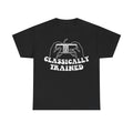 Black T‑shirt with white retro NES-style controller illustration and bold CLASSICALLY TRAINED text.