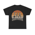 T-shirt featuring a retro orange sunset with garden tools and dirt nerd text on black.