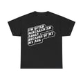 T-shirt black with white distressed retro typography reading I'M OFTEN MISTAKEN AN ADULT BECAUSE OF MY AGE