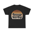 Black T-shirt featuring a retro orange sunset graphic and bold Grumpy Old Guy text