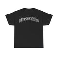 T-shirt black with vintage distressed white text i have rabies across chest