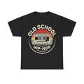 T-shirt, black with vintage cassette tape graphic and Old School Hip Hop text on a multicolor retro rainbow backdrop.