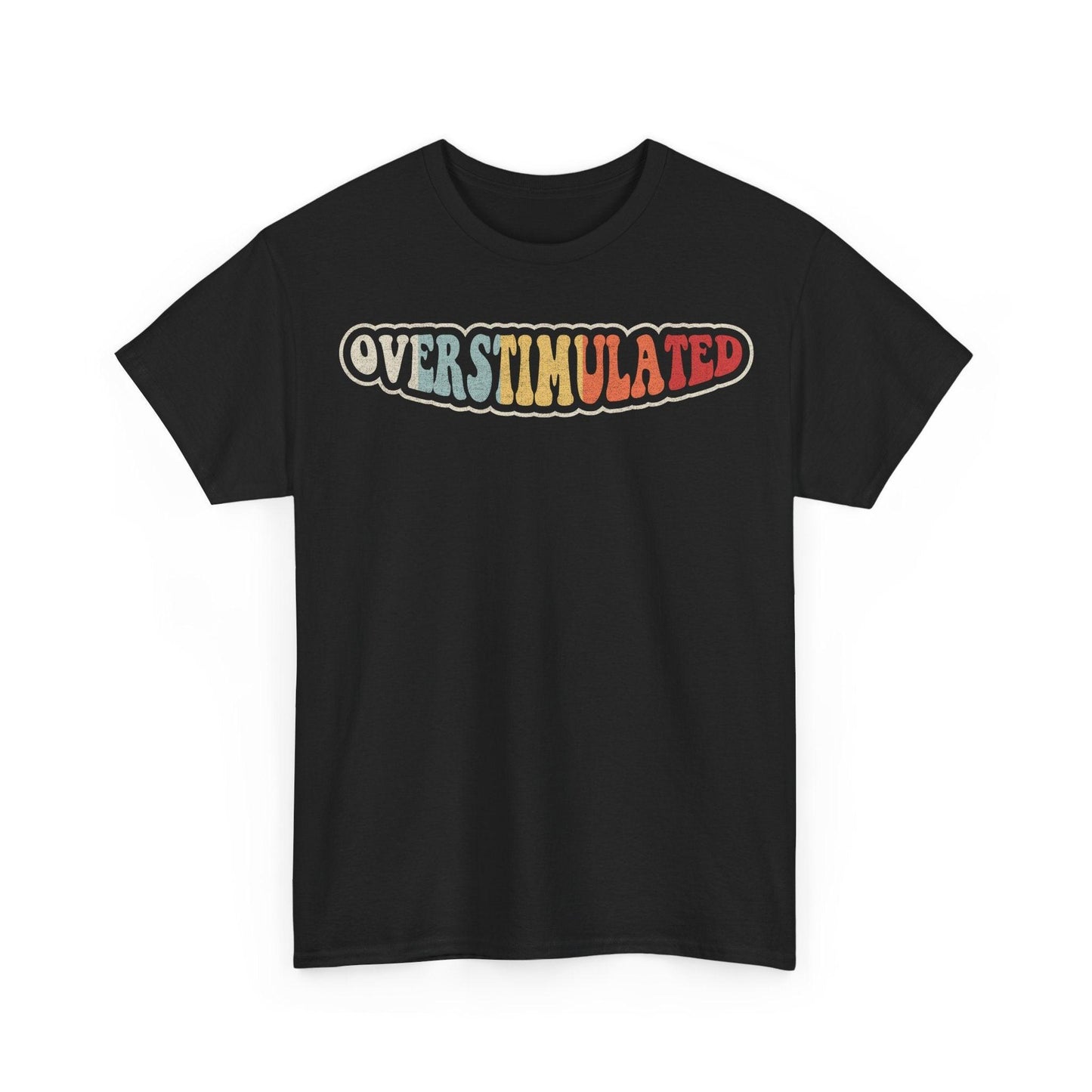 Overstimulated retro typography design with colorful vintage lettering on a black background