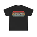 Black T-shirt with retro rainbow stripes graphic and I Bake Cookies and Say F*** A Lot slogan