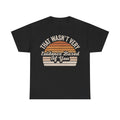 T-shirt, black, featuring a retro sunset graphic with beige distressed text That Wasn't Very Evidence Based Of You