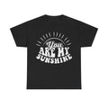 T-shirt, black, with white sunburst graphic and retro typography reading You Are My Sunshine.